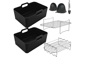 YEMMAR Accesorios Freidora de Aire Molde Silicona Freidora de Aire Dual Zone Dos Parrillas para Accesorios Freidora Sin Aceite para Cecotec 9000 9L, Ninja Foodi AF300EU AF400EU La Moustache 8L