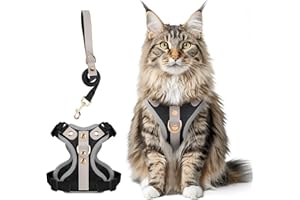Muecleao Escape Proof Cat Harness and Leash Set, Premium Microfiber Leather Trim, Adjustable Reflective Vest Harness for Cats, Breathable No-Pull Kitten Harness with Soft Mesh (Black, S)