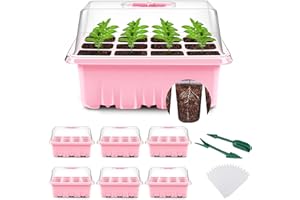 YAUNGEL Zimmergewächshaus Anzuchtkasten, 6 Stück 72 Zellen Mini Gewächshaus Anzucht Set Setzling Starter Tabletts Treibhaus Anzuchtschale mit Deckel und Belüftung für Sämling Pflanze, Rosa