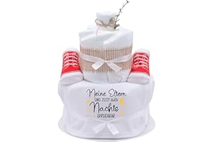 ‎TRENDMAMA Trend Mama® | Sprüche Windeltorte | Meine Eltern sind jetzt auch Nachts erreichbar| witziges Baby Lätzchen und niedliche Babysocken | Baby Party Geschenk (Weiß)