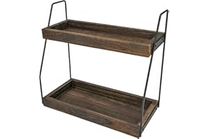 XUDREZ Coffee Station Organizer for Countertop, 2 Tier Coffee Bar Accessories Organizer, Condiment Storage, Wooden Kitchen Counter Shelf for Bathroom, Kitchen, Office (Dark brown)