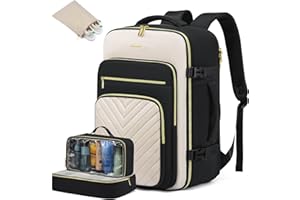 LOVEVOOK Zaino da Viaggio Aereo Bagaglio a Mano, Impermeabile Zaini Trolley Donna 40L Cabin Max per Ryanair Easyjet 45x33x20, Grande Zaino Porta PC 17 Pollici Valigia Borsa a Zainetto, Nero Beige