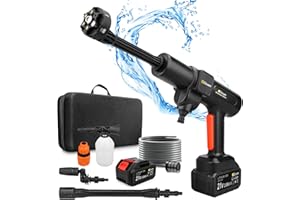 Gisam Akku Hochdruckreiniger, Max 507 PSI High Pressure Washer, mit 2 x 3000mA Batterien, Schaumsprüher, 6-in-1 Multifunktionale Düse und 180° Drehbare Düse für Reinigung und Bewässerung (Gisam-1)