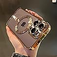 Case for iphone 16 pro max, Ultra thin, Transparent,Lens surrounded by anti drop protection csess, Supporting magnetic charging, Gold color