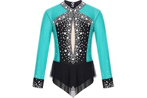 TiaoBug Maillot de Danza Gimnasia para Niña Manga Larga Leotardo Patinaje Artístico Body de Ballet Elástico Clásica Disfraz de Bailarina 5-14 Años