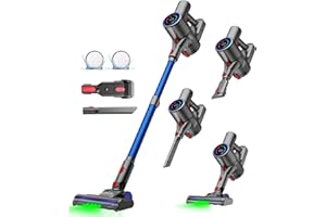 Verslife Z8 Aspirateur Balai Sans Fil, 40Kpa/45Min/500W/6 En 1 Aspirateur Balai Léger avec LED Verte, Filtration En 6 Étapes, Écran LED, Autoportant pour Poils D'animaux, sols Durs et Moquettes (Gris)