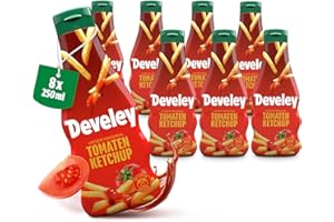 ‎DEVELEY Develey - "Unser Original" Ketchup 8x250 ml Squeeze Flasche im Set - Tomatenketchup mit fruchtigem Geschmack ohne Konservierungsstoffe & Glutamat, vegetarisch & vegan - Sauce für Pommes, Burger & Co.