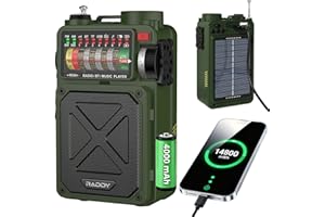 Radio à Ondes Courtes Raddy RE40 Récepteur FM/AM/SW, Radio à manivelle avec Haut-Parleur BT à Piles 4000 mAh, avec Bruit Blanc, SOS, Prise en Charge USB, Carte Micro SD