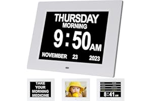 Levick 2022 Upgraded Digital Calendar Day Clocks with 8 Alarms Extra Large of the Week Date and Time Clock for Seniors Elderly Dementia Memory Loss Impaired Vision Alzheimer’s (8-inch white)