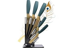 TAYLORS EYE WITNESS Ceppo portacoltelli da cucina in oro satinato, ultra moderno, a forma di ventaglio, 5 coltelli da piccoli a grandi, affilati come rasoio, rivestiti in titanio, in acciaio inox con manici comodi color