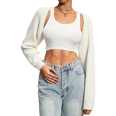 Brishow Dames Pailletten Bolero Lange Mouwen Open Front Top Shrug Avondfeest Cardigan Schouderjas (DE/NL/SE/PL, Alphanumerisch, M, Regular, Wit), wit, M