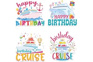 JoyAura Birthday Cruise Door Decorations - 4 Pcs Funny Large Cruise Ship Door Magnetic Decoration Stickers Carnival Party Supplies Gifts for Friend Happy Cake Balloon Designs Stateroom Magnet Sticker