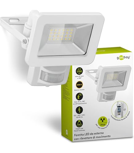 Goobay 53881 Proiettore LED Da Esterno Con Sensore PIR 30W: Luce Da Giardino, Garage E Antifurto, IP44, 2550 Lumen