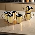 ICORA Large Gold Mug with Black Interior Glossy Ceramic Drinkware | Set of 1, 340 ML