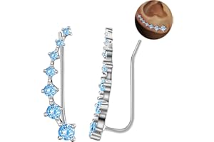 ELENSAN 7 Crystals Ear Cuffs Hoop Climber S925 Sterling Silver Earrings Hypoallergenic Earring