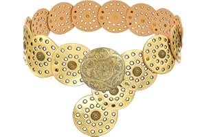 LIMHOO Ceinture à Large Disque Pour Femmes Ceinture Ronde Creuse en Cuir Ceinture de Taille Occidentale Boho