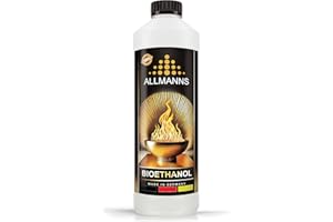 Allmanns Bioethanol 1l 100% | Bio Ethanol 100 Prozent | Reiner Bioalkohol geeignet für Indoor & Outdoor | ideal für Tischkamin Tischfeuer Kaminofen Feuerstelle Feuersäule