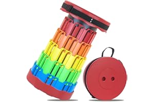 FANSBEN Portable Folding Telescopic Stool, Collapsible Stool Heavy Duty, Folding Stools for Adults Camping, for Fishing Hiking BBQ Outdoors Indoors (Rainbow Red)