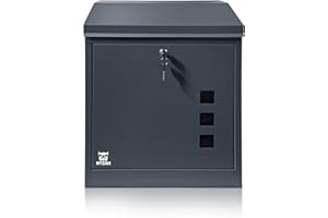 RYZAN Wall Mounted Parcel Box, Secure Black Delivery Box, Weatherproof Lockable Drop Box for Multiple Large Parcels, 52.2 x 43.4 x 25 cm