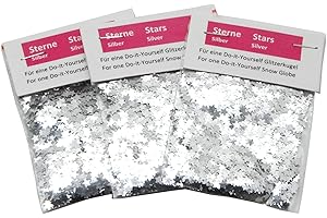 ‎SNOWGLOBE FOR YOU - DO IT YOURSELF 3 x silber Glitzersterne für Schneekugel/Glitzerkugel zum Basteln für Schneekugel Bastelset 40065 - silber Sterne