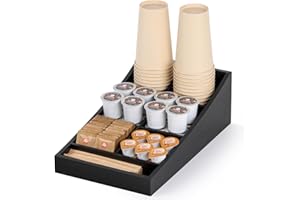 ANBOXIT Coffee Station Organizer, Wooden Coffee Bar Accessories Organizer for Counter, Coffee Condiment Tray for Home and Office (7 Compartment, Long and Narrow)