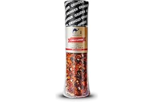 SILK ROUTE SPICE COMPANY Chili – Molinillo de especias 165 g desde Seda Ruta Especias Company gigante – Molinillo de especias Contiene la más alta calidad Chili, Negro granos de pimienta, sal de mar rojo Bell Peppers y copos de nieve, color naranja
