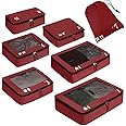 ECOHUB Packing Cubes 7 PCS Travel Organiser - Recycled PET Eco-Friendly Accessories for Suitcase, Shoes, Luggage Storage - Pouch (Red)
