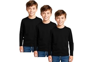 biyya® 3 Pack Boys Girls Long Sleeved Top Round Neck Kids T Shirts Soft Cotton Top 5-14 Years