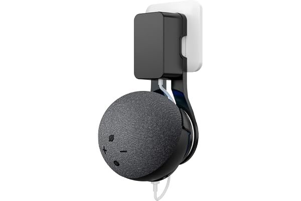 Cozycase Wall Mount Hanger Holder Stand Case Built-in Plug Cable Management for Echo Dot 5th Gen Smart Speaker Accessories (Black)
