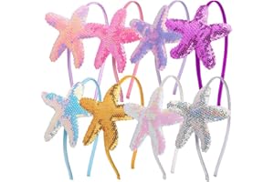 minkissy Diadema de estrella de mar, 8 unidades, con conchas de lentejuelas, diadema de animales marinos, diadema de sirena, accesorio para el pelo, disfraz de sirena, disfraz de cosplay para niñas