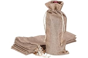 FLYOGA 10 Bolsas Yute para Botellas de Vino, 35cm X 15cm Hessian Wine Carriers con Cordón, Bolsas de Regalo para Vino Envoltura de Botella para Cata de Vinos Fiesta Boda, Beige
