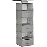 Amazon Basics Scaffale da appendere nell’armadio con 3 cassetti removibili, 6 livelli, Grigio, 17.53 D x 34.54 W x 30.99 H cm