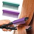 2pcs DIY Combs Combs, V Type Hair Straightener Combs Accessories Fit Hair Flat Iron Straightening Barber Straightening Comb for Professional Home Women Men Barber Salon (Purple, Green)