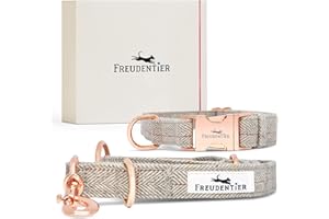 FREUDENTIER Hundehalsband und Hundeleine 2m im eleganten Set - Hundeleine verstellbar - Inkl. Geschenkbox - Für kleine, mittelgroße & große Hunde - Classic Kollektion, Das Original (37-58cm)