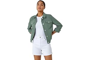 Roman Originals Stretch Jacket for Women UK - Ladies Denim Jean Summer Coat Bengaline Casual Smart Utility Trucker Biker Fitted Classic Work Spring Soft Vintage