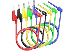 Cleqee 5 connettori a banana da 4 mm per cavi di misurazione a gancio di prova, cavi morbidi in rame impilabili per test elettrici da laboratorio