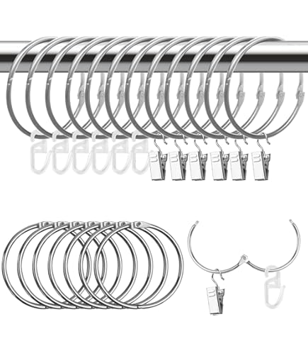 Anneaux Rideaux Avec Pinces - Lot De 30, Ø50 Mm, Acier Inoxydable & Fer - Fixation Sans Perçage - 12