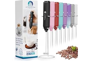 NEW ENGLAND STORIES Powerful Milk Frother Handheld Foam Maker, Mini Whisk Drink Mixer for Coffee, Cappuccino, Latte, Matcha, Hot Chocolate, With Stand, Black