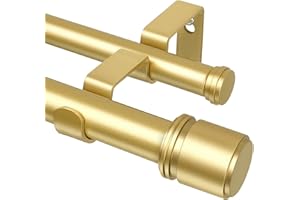 HOTOZON Barra Doble para Cortinas Dorada 90-182 cm, Barras Extensibles de 25 mm para Cortinas con Ojales, Barra para Cortinas de Ventana Montada en la Pared con Remates con Tapón Para Salón