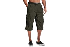 MAGCOMSEN Mens Cargo Shorts Casual 3/4 Length Baggy Combat Trousers Elasticated Waist with Multi Pockets