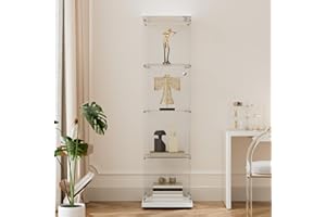 Beauty4U 4-Shelf Glass Display Cabinet, 64" Single Door Showcase Cabinet for Storage Collectables, Simple Quick Installation, White