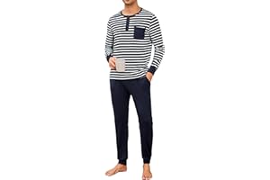 Leversic Pijama Invierno Hombre Manga Larga Conjunto de Pijama Algodón Camisetas Henley con Pantalones de Pijama de Cuerpo Entero