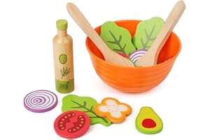 Small Foot Company 11476 Juego de ensaladas de Madera, Accesorios de Cocina para niños Vegetarianos, Incl. Cuenco, ensaladeras y aderezos Juguetes, Multicolor (11476)