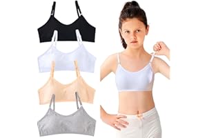 FILOWA Bustier Meisjes BHS Katoenen 4-pak Top Ondergoed met Stevige Gevoerde Sport Braletka regulowana opaska na ramię Zonder Beugel zestaw biustonosz dla 10-16 lat, Veelkleurig