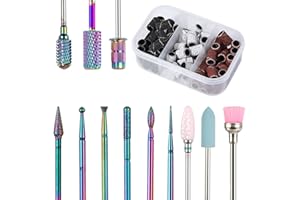 YINGJEE Nail Drill Bits Set, 12Pcs 3/32in Ceramic Tungsten Carbide Nail Drill Bit,Diamond Cuticle Electric Nail File Bits For Acrylic Nails With 75Pcs Nail Sanding Bands (80,120,180) For Manicures Pedicures