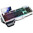 RedThunder K900 Semi-Mechanical Keyboard, French AZERTY, All Metallic USB Ergonomic RGB Backlight with Multimedia Shortcut, W