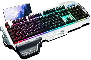 RedThunder K900 Clavier Semi-mécanique, AZERTY FRANÇAIS, Tout Métallique USB Ergonomique RGB Rétro-éclairage avec Raccourci Multimédia, Repose-Poignet pour PS4, PC, Ordinateur, Bureau, Jeux