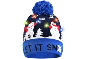 BEZAVEA Light up Christmas Hat Led Santa Hat Xmas Beanie Knit Cap Christmas Hats with Lights Flashing Silly Hat Funny Ugly Novelty Hat Winter Headwear Cap for Kids/Adults Holiday Christmas Party