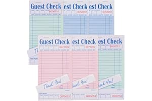 DGBDPACK Guest Checks Server Note Pads, Single Part & Thick Paper, 6 Pack, 300 Sheets, Waitress Notepad 3 Assorted Colors (EP-3632-1) 3.5'' x 6.75''