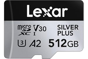 Lexar Silver Plus Micro SD Karte 512GB, Bis zu 205 MB/s Lesegeschwindigkeit, 150MB/s Schreibgeschwindigkeit, Speicherkarte Micro SD mit SD Adapter, UHS-I, A2, U3, V30, Klasse 10, 4K UHD microSDXC
